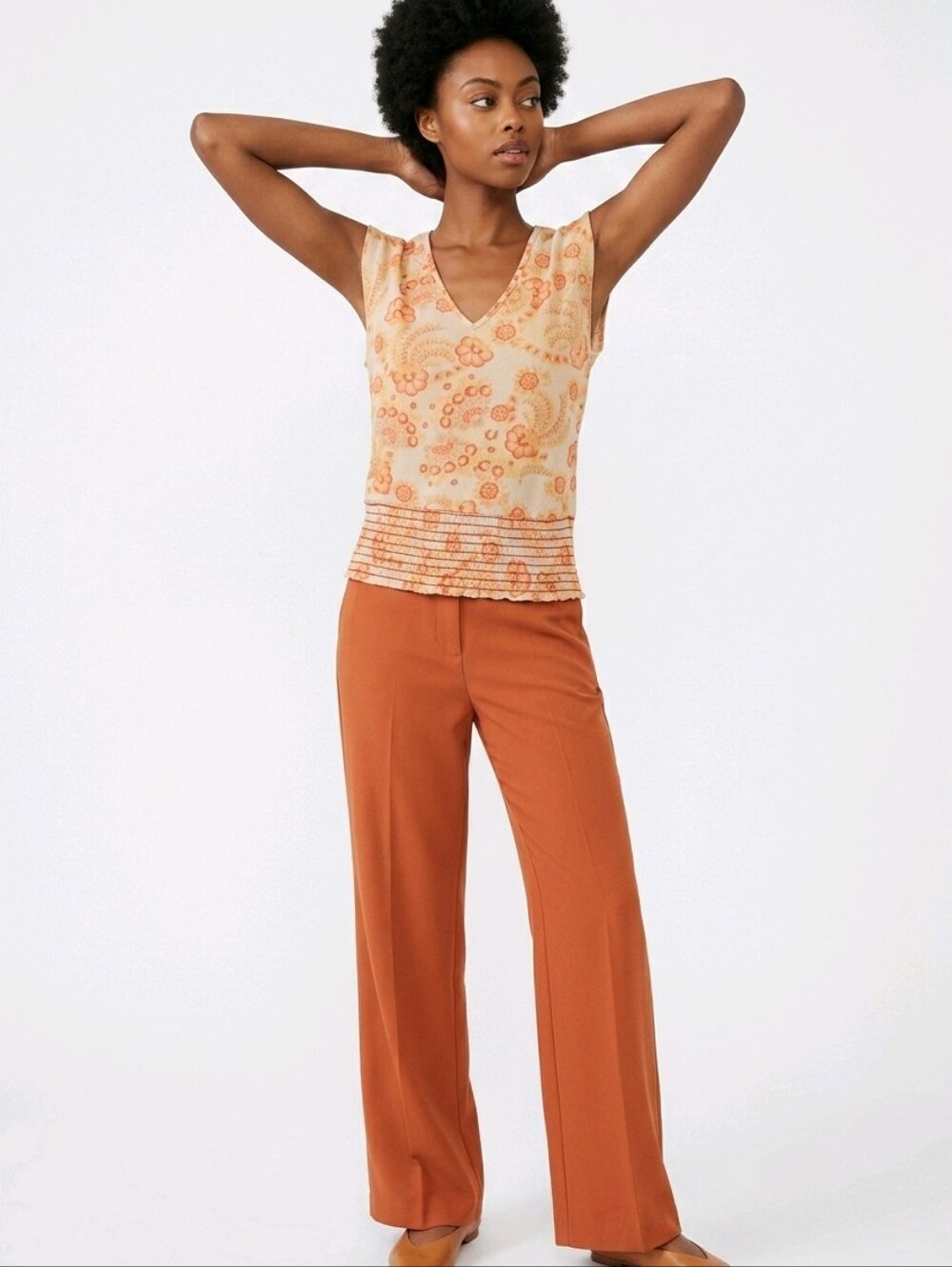 Light Peach Floral V-Neck Tank Top - Women
